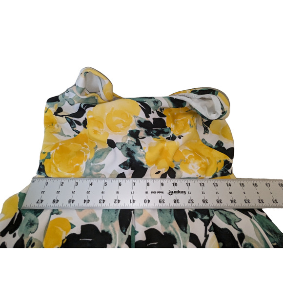 Taylor Women's 10 Floral Dress White Yellow Green Black Fit & Flare Spring - Picture 5 of 13